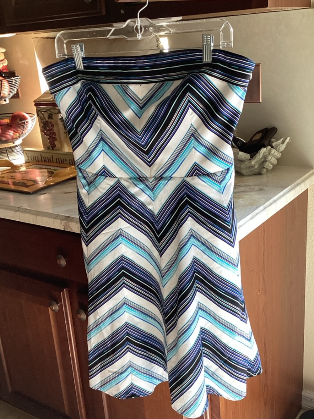 White House Black Market Striped Strapless Summer Dress Navy, Aqua & White sz 10